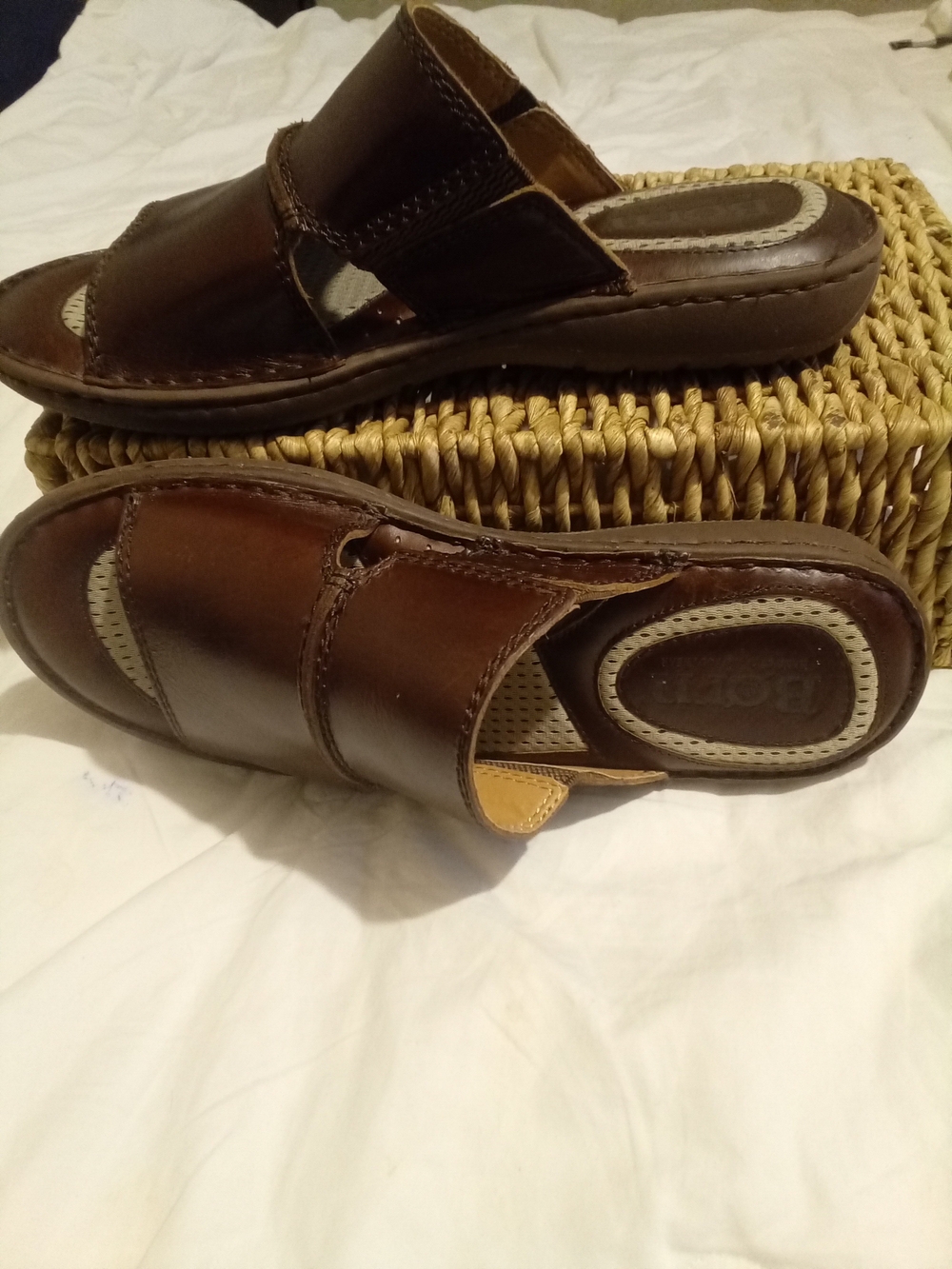 Born Men's Open-Toe Leather Slide Sandals in Brown Sz 10M - Picture 2 of 9